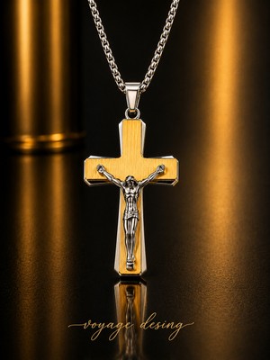 Voyage Accessory 316L Paslanmaz Çelik Unisex Tasarım Gold Gümüş Renk Isa Haç Kolye