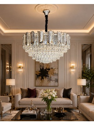 LED Yeni Model 60 cm Kristal Lüx Salon Avize Krom Renk Ithal Model