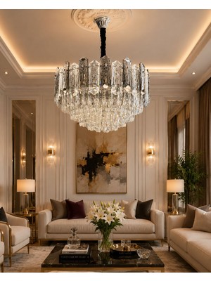LED Yeni Model 50 cm Kristal Lüx Salon Avize Krom Renk Ithal Model