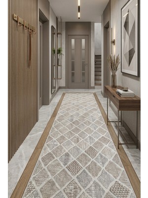 Dinarsu Bej Vizon Kaymaz Taban Kabartmalı Bej-Vizon Keçeli Kalın  Jel Yolluk Antre Salon Halısı