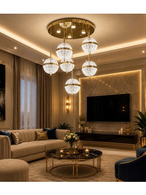 Yeni Model 6 Sarkıt Lüx LED Avize Gold Renk 3 Işık Seçeneği Ithal Model