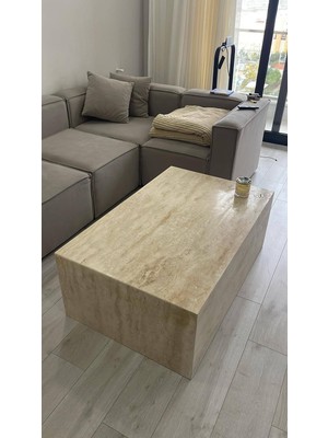 Adomar Marble Traverten Küp Orta Sehpa, 110X70X40