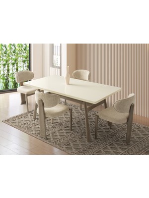 Viento Mobilya Oslo Aytaşı Renk Sabit 170X90 Masa 8 Adet Venedik Calve Kumaş  Cappicino Iskelet Sandalye Masa Takımı