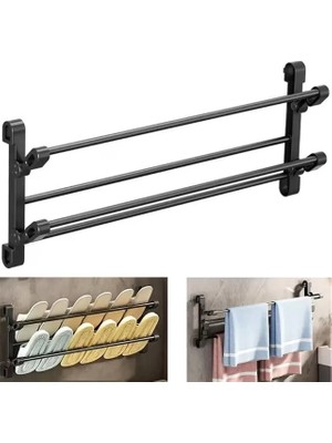 Sunup SN-30748 Siyah Duvara Monte 65 cm Çok Amaçlı Pratik Terlik Ayakkabı ve Havlu Düzenleyici