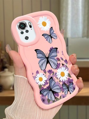 HONTINGA Xiaomi Redmi Note 10 4g Uyumlu Kılıf Düşüme Önleyici Basitlik Anti Düşme Kamera Koruyucu Basit Pembe Yumuşak Silikon Couple Telefon Kılıfı Kelebek Desen K9-0190