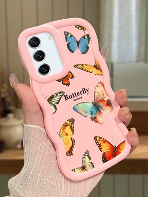 HONTINGA Samsung Galaxy S21 Fe Uyumlu Kılıf Düşüme Önleyici Basitlik Anti Düşme Kamera Koruyucu Basit Pembe Yumuşak Silikon Couple Telefon Kılıfı Kelebek Desen K9-0191