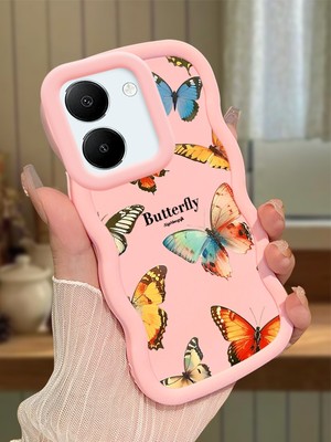 HONTINGA Vivo Y27S Uyumlu Kılıf Düşüme Önleyici Basitlik Anti Düşme Kamera Koruyucu Basit Pembe Yumuşak Silikon Couple Telefon Kılıfı Kelebek Desen K9-0191