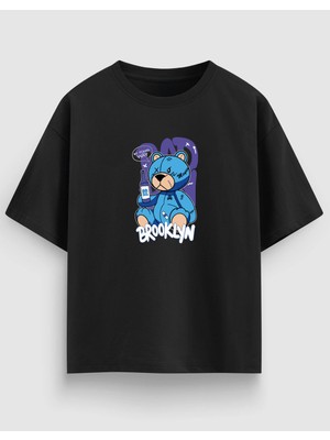 Yolo Street Oversize Unisex Siyah Tişört – Brooklyn Baskı, %100 Pamuk Streetwear Tasarım