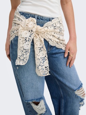 Only Kadın Denım Pantolon Kemer Detaylı 15382063 Onlcarrıe Reg Crochet Des Wıde Dnm Dot