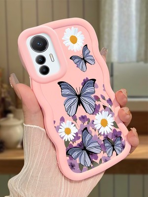 HONTINGA Xiaomi Mi 12 Lite Uyumlu Kılıf Düşüme Önleyici Basitlik Anti Düşme Kamera Koruyucu Basit Pembe Yumuşak Silikon Couple Telefon Kılıfı Kelebek Desen K9-0190