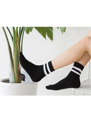 Efem İç Giyim Socks Siyah-Beyaz Çizgili Kolej Çorap 4lü Paket