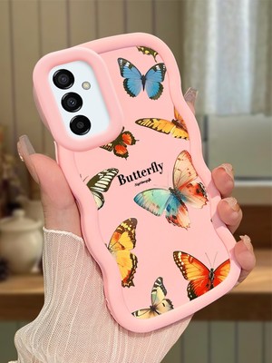 HONTINGA Samsung Galaxy M23 Uyumlu Kılıf Düşüme Önleyici Basitlik Anti Düşme Kamera Koruyucu Basit Pembe Yumuşak Silikon Couple Telefon Kılıfı Kelebek Desen K9-0191