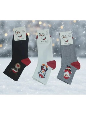 Efem İç Giyim 5-6 Yaş Unisex Çocuk Yılbaşı Desenli Kolej Çorap 12'li Paket