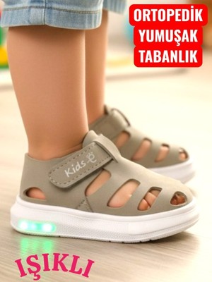Ellaboni Işıklı Cırt Cırtlı Kız Çocuk Beyaz Yumuşak Ortopedik Taban Spor Sandalet Terlik