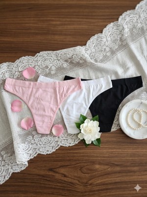 Andino 3'lü Tanga Beyaz, Siyah, Pembe, Likra Pamuklu String Sexi Kadın Külot