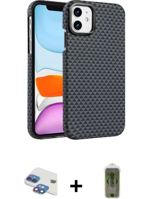 Marsilyan™- iPhone 11 Kılıf Doruk Serisi - Siyah Joko Magic 5d Hayalet Cam + Gökkuşağı Pers Alüminyum Kamera Lens