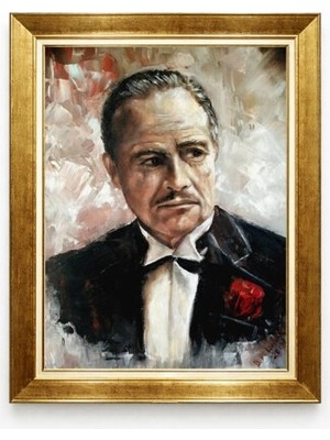 Tablore The Godfather Vito Corleone Portresi Gold Çerçeveli Yağlı Boya Efektli Tablo