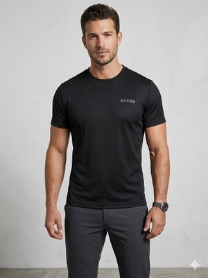 Guess Erkek Siyah Bisiklet Yaka Kısa Kollu Spor ve Günlük T-Shirt Z6GI05K2846