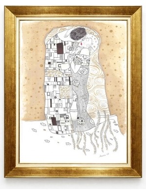 Tablore Altın Çerçeveli Gustav Klimt Öpücük (The Kiss) Tablosu Ünlü Ressam Illüstrasyon Yatak Odası Salon Tablo