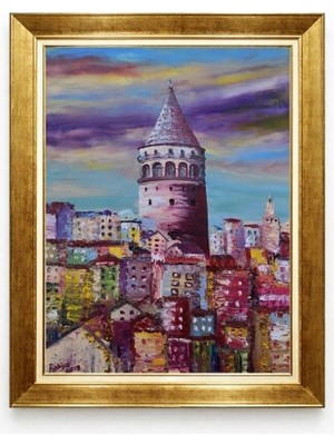 Tablore Galata Kulesi Istanbul Manzaralı Yağlıboya Dokulu Çerçeveli Duvar Tablosu