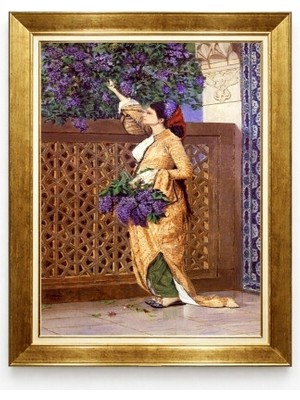 Tablore Altın Çerçeveli Osman Hamdi Bey Leylak Toplayan Kız Tablosu Klasik Dönem Sanatı