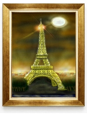 Tablore Paris Eyfel Kulesi Gece Manzaralı Işıltılı Çerçeveli Duvar Tablosu