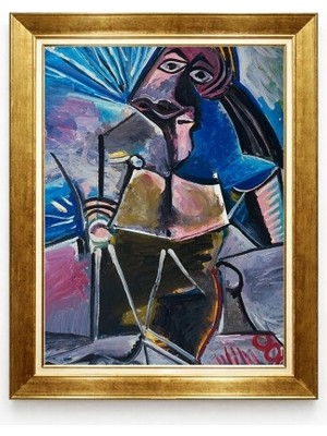 Tablore Kübik Soyut Sanat Tasarımlı Gold Çerçeveli Avangart Salon Duvar Tablosu