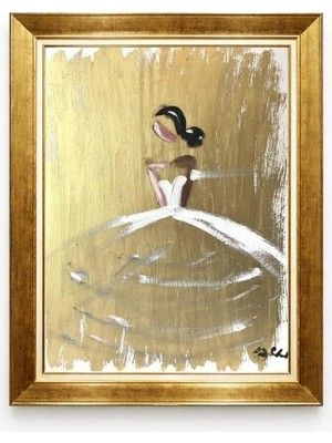 Tablore Gold Çerçeveli Soyut Altın Arka Planlı Balerin Figürlü Modern Duvar Tablosu