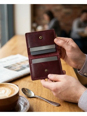 Deri Sepeti Minimal Hakiki Deri Kartlık Cüzdan | Ince Tasarım El Yapımı Kartlık Unisex