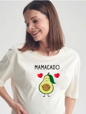 Etoile Studio Avokado Tasarımlı "mamacado" Baskılı Hamile Tişörtü - Anne Adayı Hediyelik Esprili T-Shirt