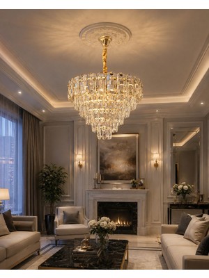 LED Yeni Model 50 cm Kristal Lüx Salon Avize Gold Renk Ithal Model