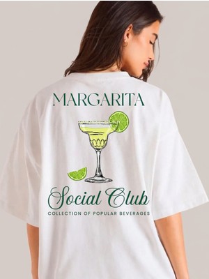 Etoile Studio Cocktail Grafik Baskılı Beyaz Siyah Oversize Pamuklu Unisex Tişört Sokak Stili T-Shirt