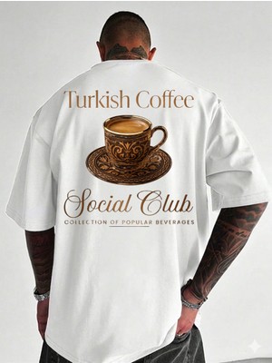 Etoile Studio Cocktail Grafik Baskılı Beyaz Siyah Oversize Pamuklu Unisex Tişört Sokak Stili T-Shirt