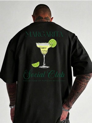 Etoile Studio Cocktail Grafik Baskılı Beyaz Siyah Oversize Pamuklu Unisex Tişört Sokak Stili T-Shirt