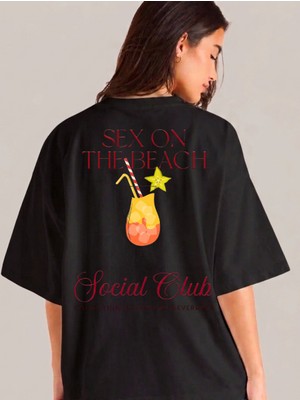 Etoile Studio Cocktail Grafik Baskılı Beyaz Siyah Oversize Pamuklu Unisex Tişört Sokak Stili T-Shirt