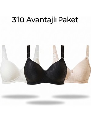 Ebru Jakarlı Ince Kaplı Telsiz Toparlayıcı Sütyen (3’lü Avantaj Paketi - Siyah, Ekru & Ten Rengi)
