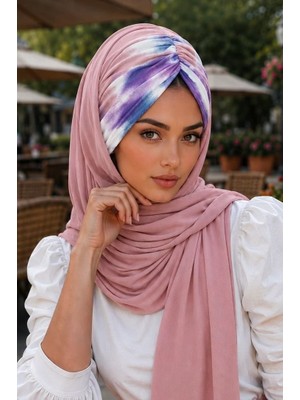 Aişe Tesettür Pudra Lila Batik Desenli Hazır Şal