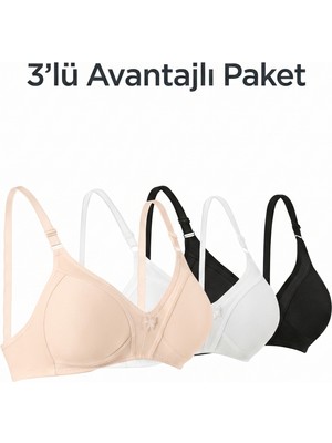 Ebru Penye Telsiz Toparlayıcı Sütyen (3’lü Avantaj Paketi - Siyah, Beyaz & Ten Rengi)
