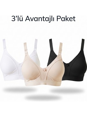 Ebru Penye Altı Geniş Lastikli Telsiz Sütyen (3’lü Avantaj Paketi - Siyah, Beyaz & Ten Rengi)