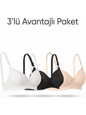 Ebru Ince Kaplı Telsiz Toparlayıcı Sütyen (3’lü Avantaj Paketi - Siyah, Beyaz & Ten Rengi)