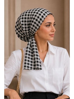 Aişe Tesettür Ekose Desen Eşarp Bone