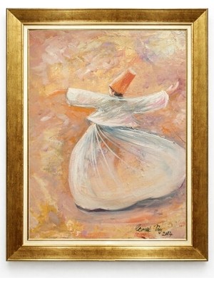 Tablore Mevlana Semazen Figürlü Yağlı Boya Dokulu Kanvas Tablo Çerçeveli Duvar Tablosu