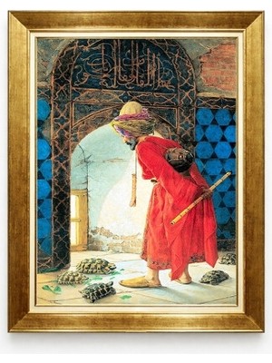 Tablore Osman Hamdi Bey Kaplumbağa Terbiyecisi Eseri Gold Çerçeveli Salon Kanvas Tablo