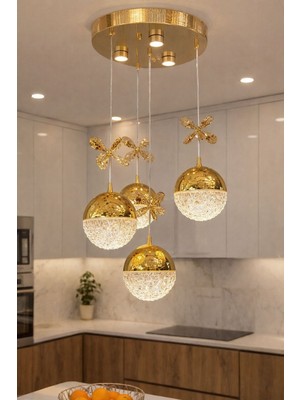 Yeni Model 4 Sarkıt Lüx LED Avize Gold Renk 3 Işık Seçeneği Ithal Model