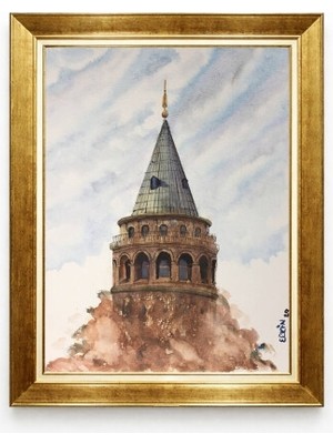 Tablore Suluboya Galata Kulesi Çerçeveli Tablo Istanbul Temalı Duvar Dekoru