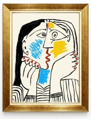 Tablore Picasso Tarzı Kübik Soyut Kadın Portresi Gold Çerçeveli Modern Tablo