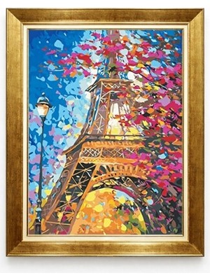 Tablore Paris Eyfel Kulesi Kanvas Tablo Renkli Yağlı Boya Dokulu Çerçeveli Tablo