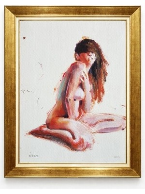 Tablore Estetik Kadın Figürlü Yağlı Boya Tablo Altın Çerçeveli Minimalist Nü Sanat Duvar Dekorasyonu