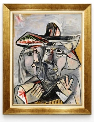 Tablore Kübik Soyut Figürlü Yağlı Boya Dokulu Tablo Altın Çerçeveli Modern Sanat Duvar Dekorasyonu
