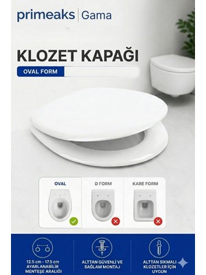 Primeaks Oval Klozetlere Uyumlu Klozet Kapağı Beyaz Kolay Montaj